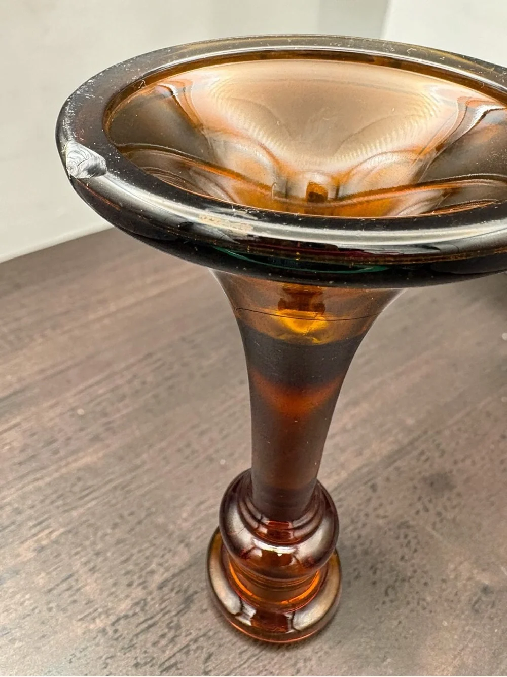Antique 6.5” Tall Amber Depression Glass Taper Candle Stick Holder CHIP SEE PIC